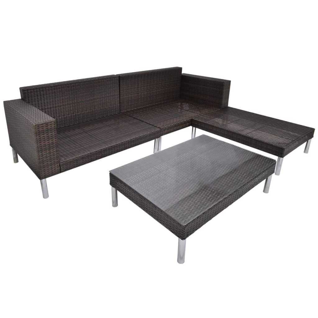 Set Divani da Giardino 4 pz con Cuscini in Polyrattan Marrone cod mxl 35651