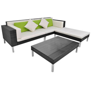 Set Divani da Giardino 4 pz con Cuscini in Polyrattan Nero 42944