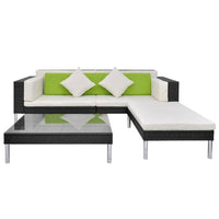 Set Divani da Giardino 4 pz con Cuscini in Polyrattan Nero 42944