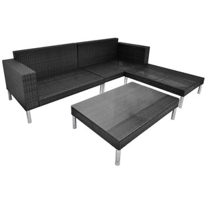 Set Divani da Giardino 4 pz con Cuscini in Polyrattan Nero 42944