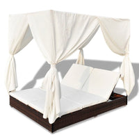 Lettino Prendisole con Tende in Polyrattan Marrone cod mxl 73666