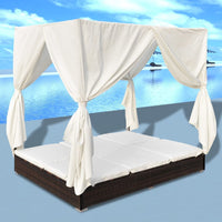 Lettino Prendisole con Tende in Polyrattan Marrone cod mxl 73666