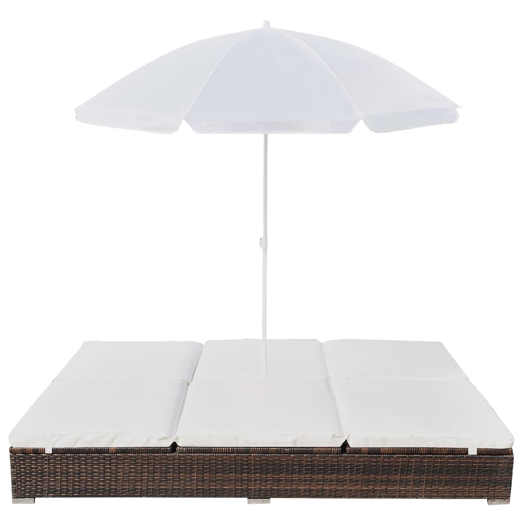 Lettino Prendisole con Ombrellone in Polyrattan Marrone cod mxl 60428