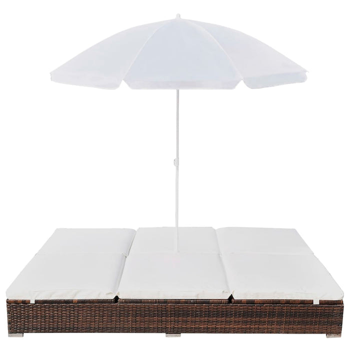 Lettino Prendisole con Ombrellone in Polyrattan Marrone cod mxl 60428