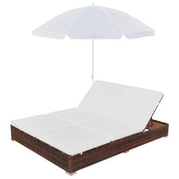 Lettino Prendisole con Ombrellone in Polyrattan Marrone cod mxl 60428