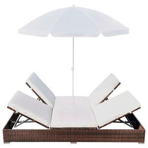 Lettino Prendisole con Ombrellone in Polyrattan Marrone cod mxl 60428