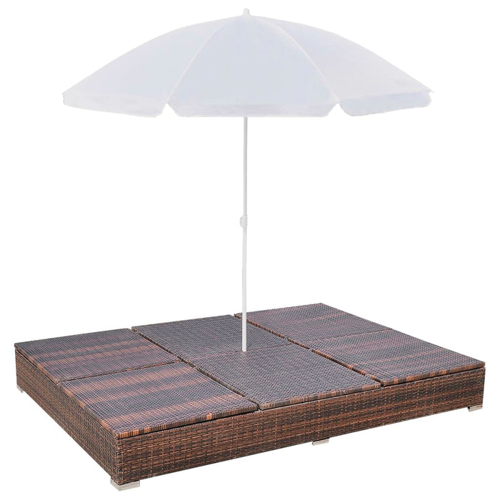 Lettino Prendisole con Ombrellone in Polyrattan Marrone cod mxl 60428