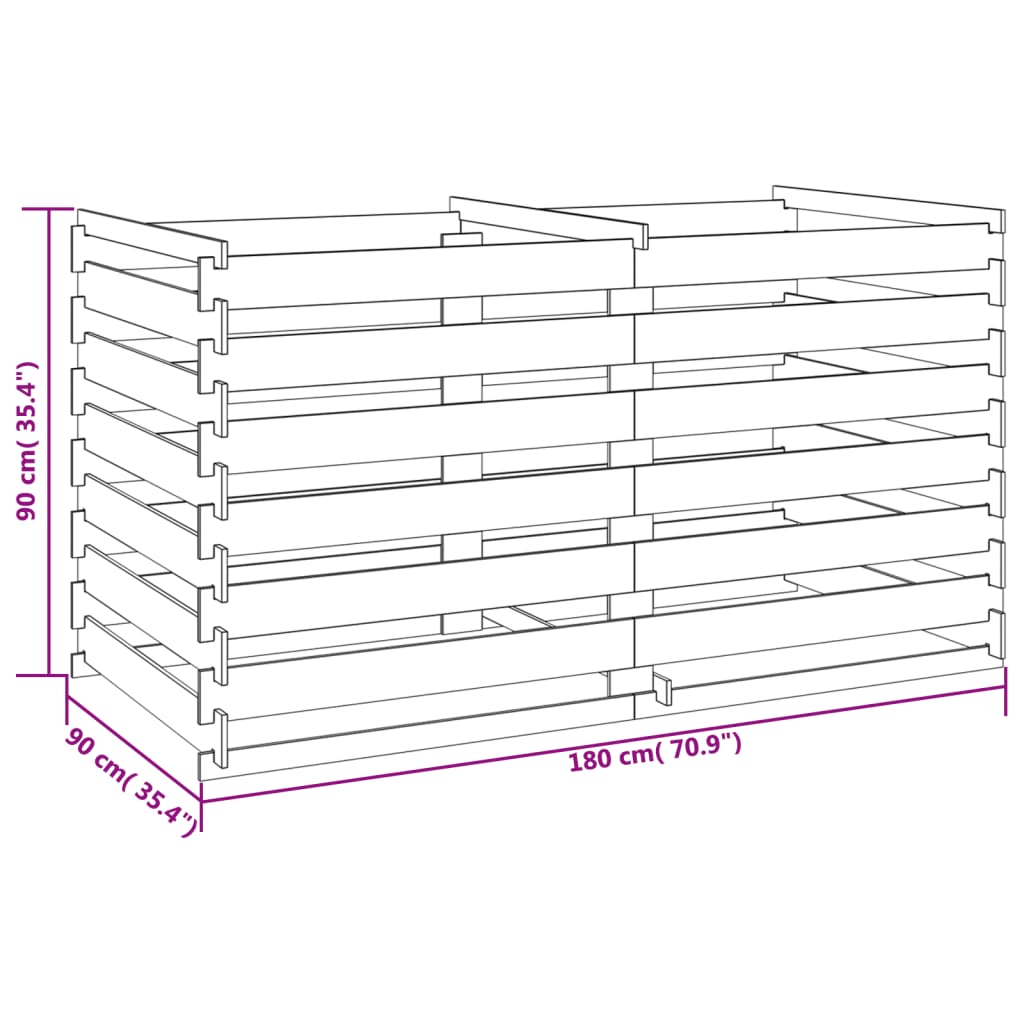 Compostiera a Stecche Pino Impregnato 180x90x90 cm 42955