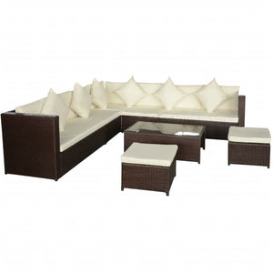 Set Divani da Giardino 8 pz con Cuscini in Polyrattan Marrone 42992