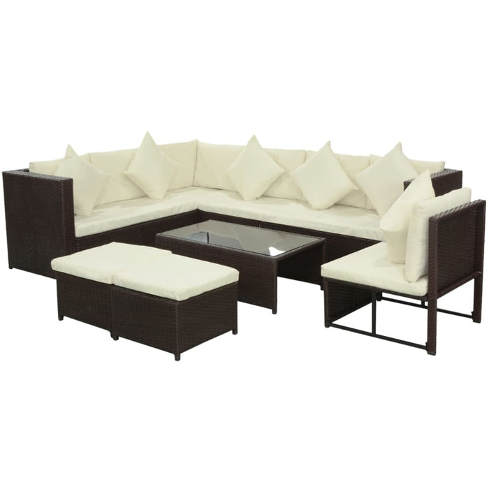 Set Divani da Giardino 8 pz con Cuscini in Polyrattan Marrone 42992