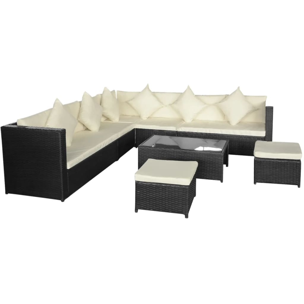 Set Mobili da Giardino con Cuscini 8 pz in Polyrattan Nero 42993