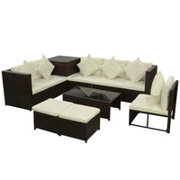 Set Divani da Giardino 8 pz con Cuscini in Polyrattan Marrone 42994