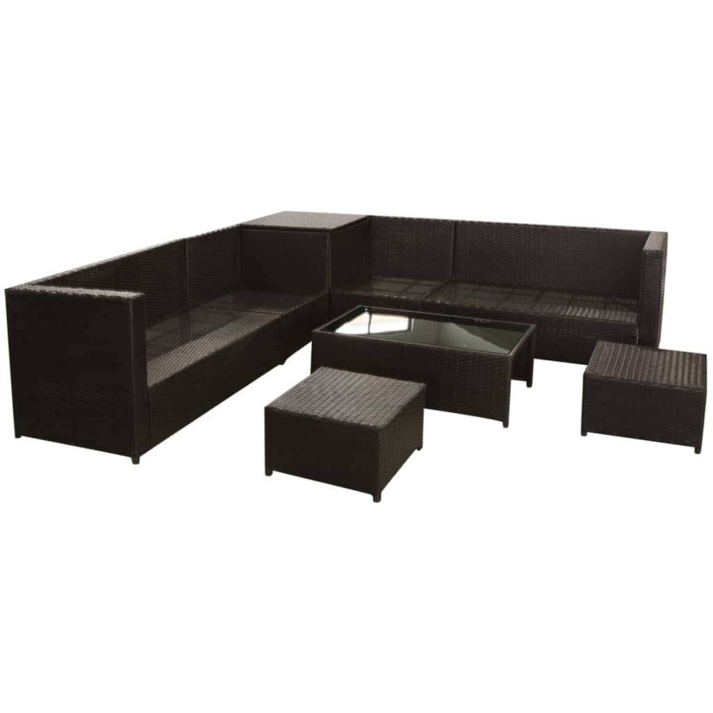 Set Divani da Giardino 8 pz con Cuscini in Polyrattan Marrone 42994