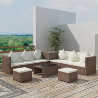 Set Divani da Giardino 8 pz con Cuscini in Polyrattan Marrone 42994