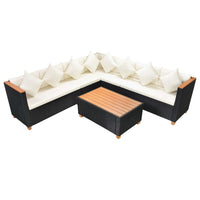 Set Divani da Giardino 5 pz con Cuscini in Polyrattan Nero 42997