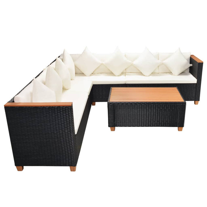 Set Divani da Giardino 5 pz con Cuscini in Polyrattan Nero 42997