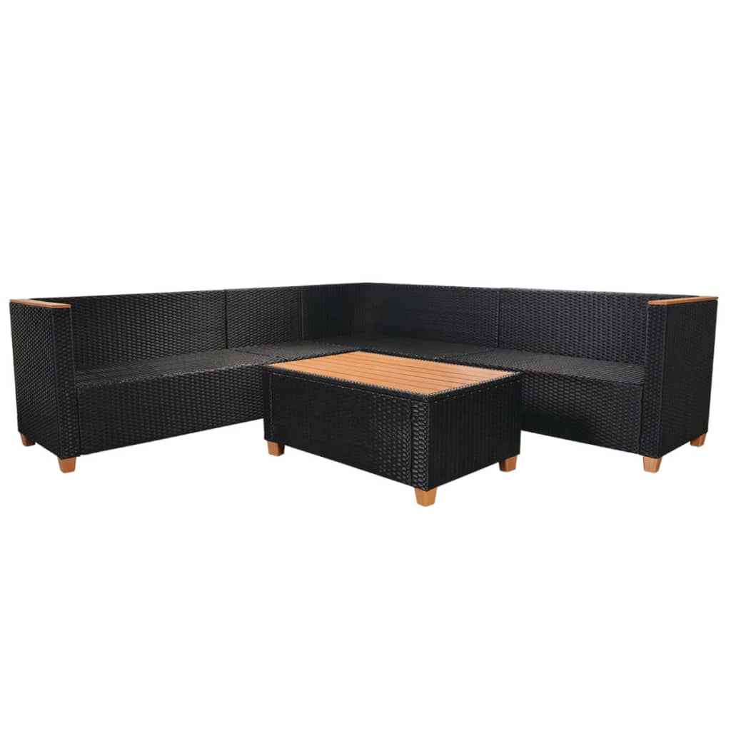 Set Divani da Giardino 5 pz con Cuscini in Polyrattan Nero 42997