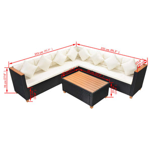 Set Divani da Giardino 5 pz con Cuscini in Polyrattan Nero 42997