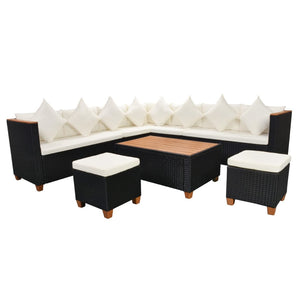 Set Divani da Giardino 7 pz con Cuscini in Polyrattan Nero