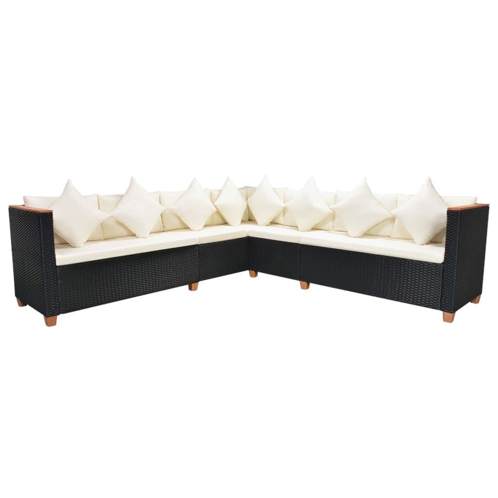 Set Divani da Giardino 7 pz con Cuscini in Polyrattan Nero