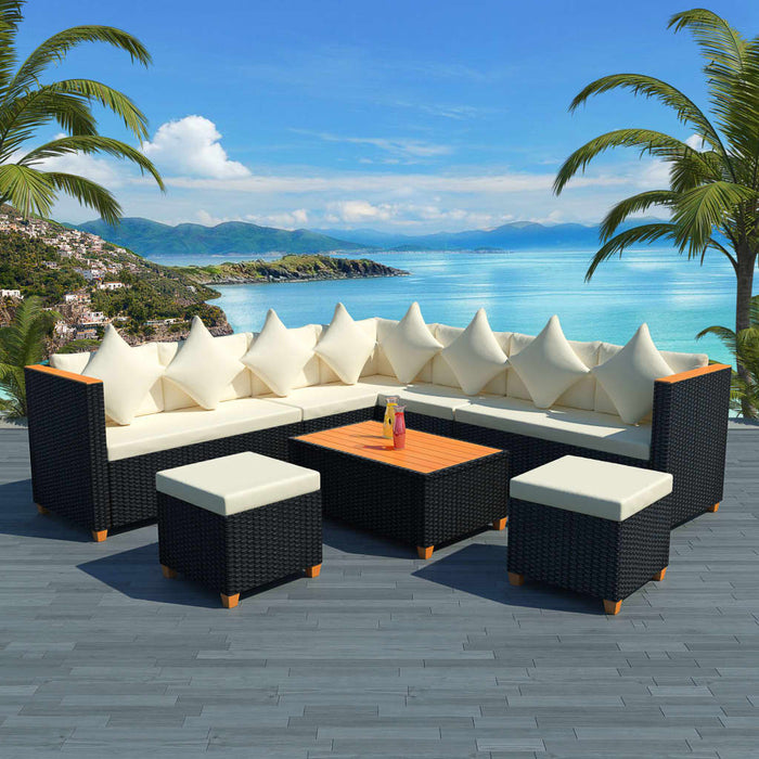 Set Divani da Giardino 7 pz con Cuscini in Polyrattan Nero