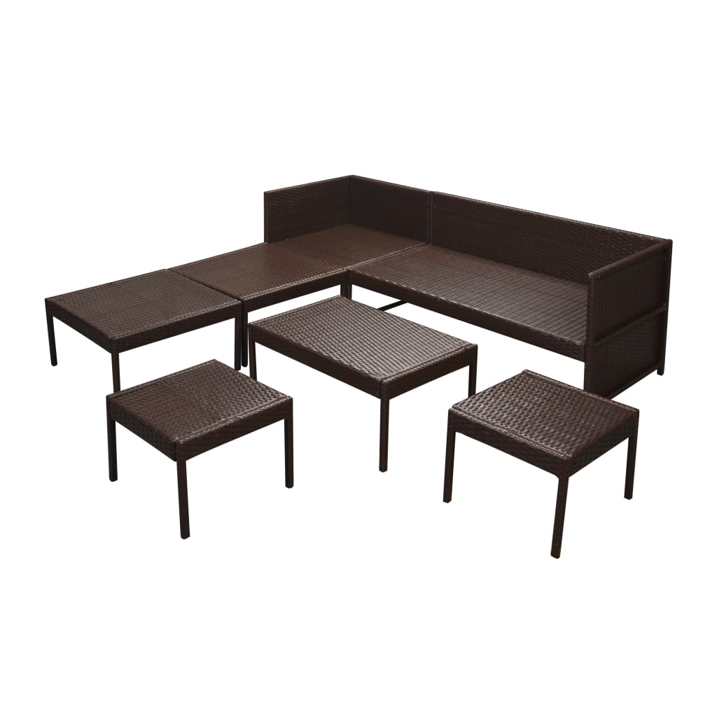 Set Divani da Giardino 6 pz con Cuscini in Polyrattan Marrone