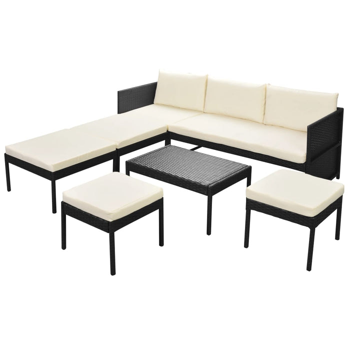 Set Divani da Giardino 6 pz con Cuscini in Polyrattan Nero cod mxl 31152