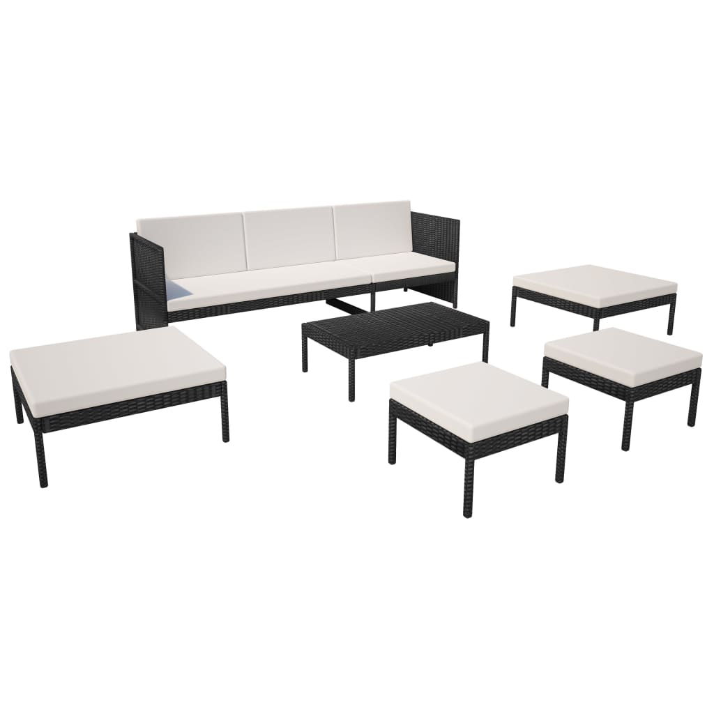 Set Divani da Giardino 6 pz con Cuscini in Polyrattan Nero cod mxl 31152