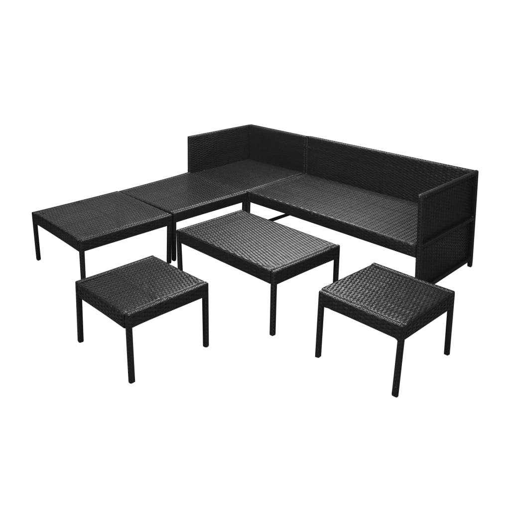 Set Divani da Giardino 6 pz con Cuscini in Polyrattan Nero cod mxl 31152