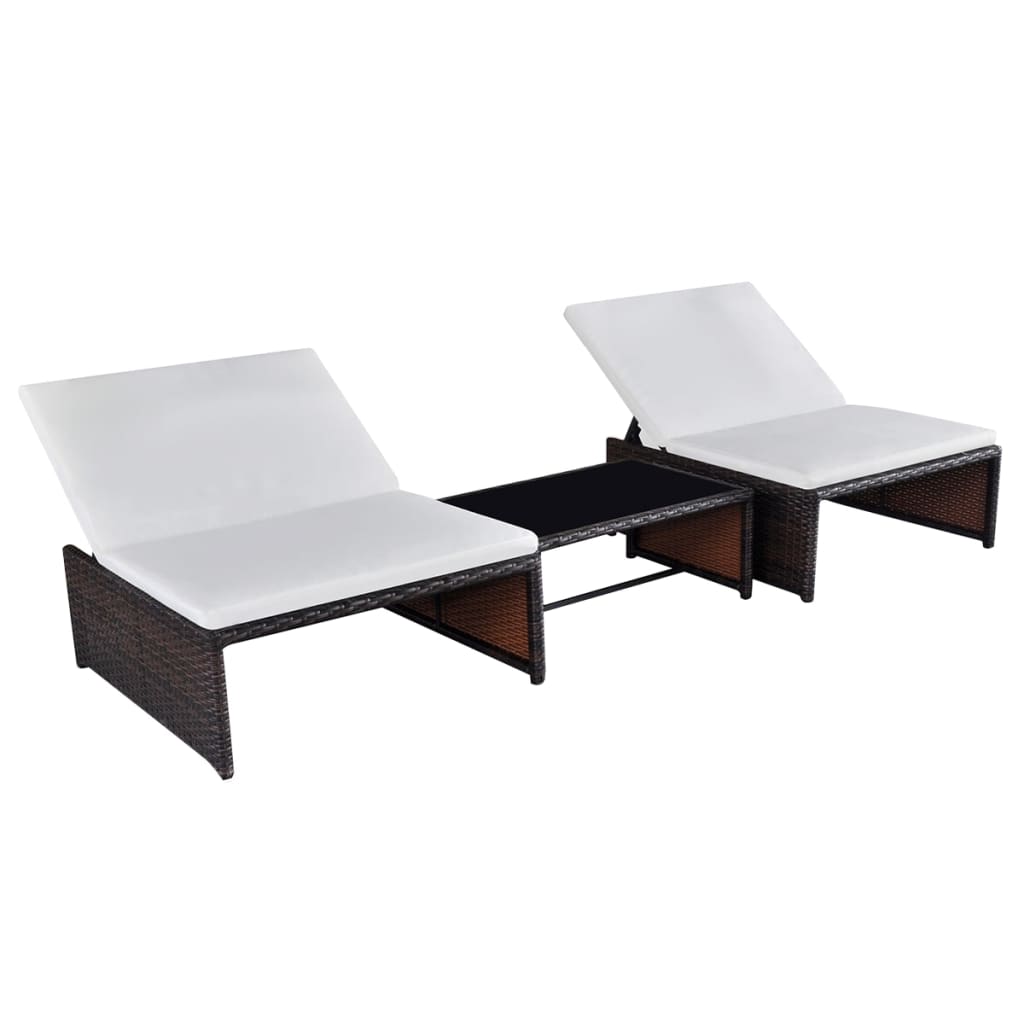 Lettini Prendisole 2 pz con Tavolo in Polyrattan Marrone 43068