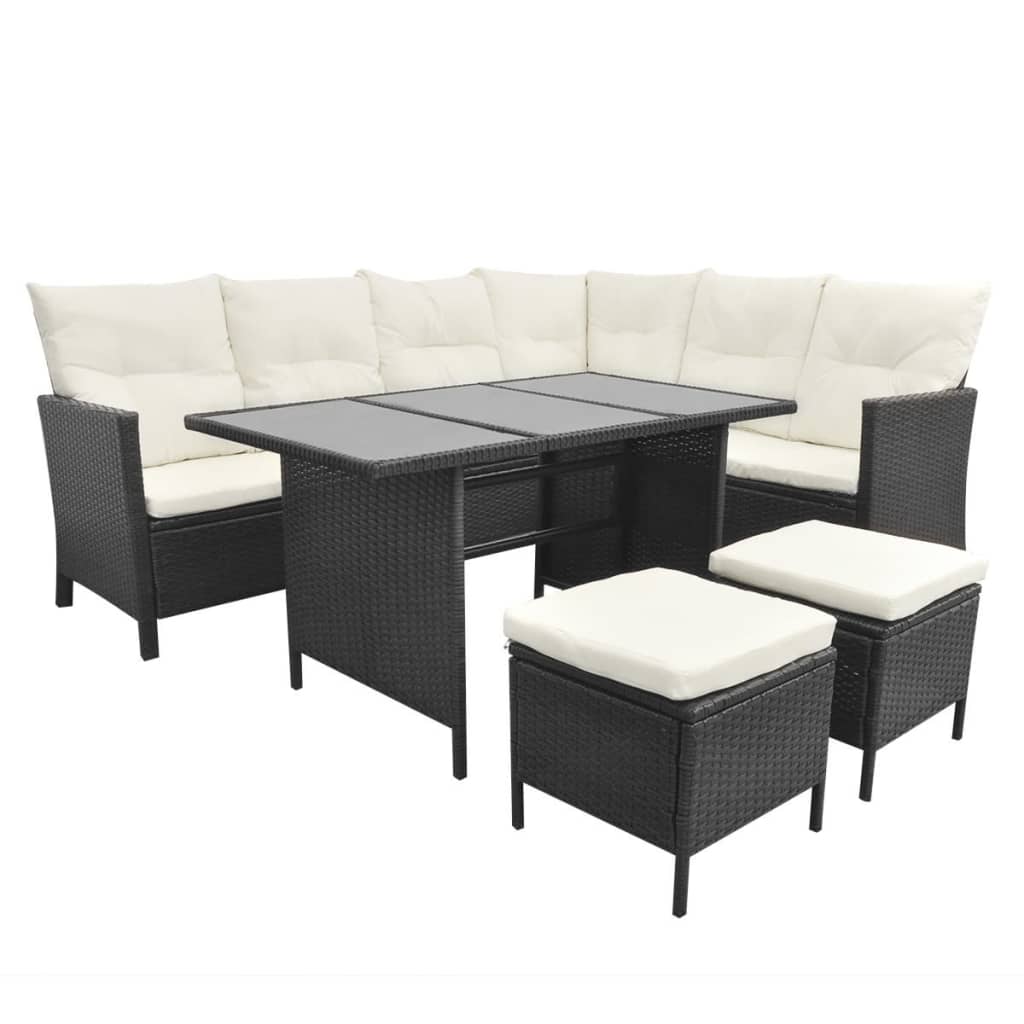 Set Divani da Giardino 4 pz con Cuscini in Polyrattan Nero cod mxl 34854