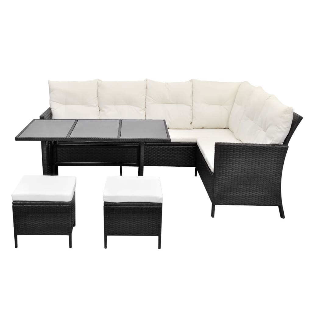 Set Divani da Giardino 4 pz con Cuscini in Polyrattan Nero cod mxl 34854