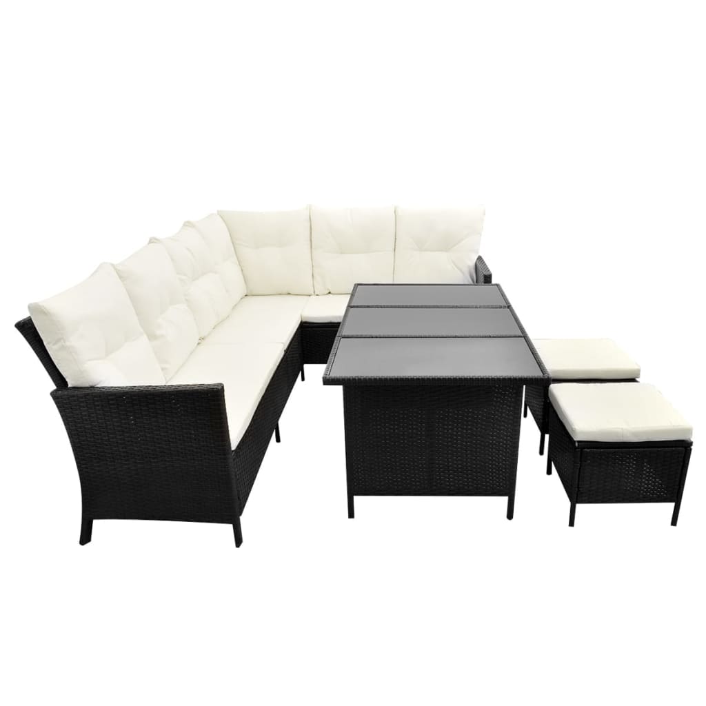 Set Divani da Giardino 4 pz con Cuscini in Polyrattan Nero cod mxl 34854