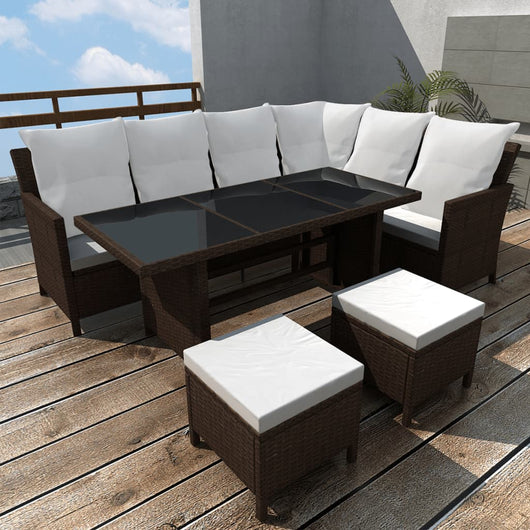 Set Divani da Giardino 4 pz con Cuscini in Polyrattan Marrone 43105