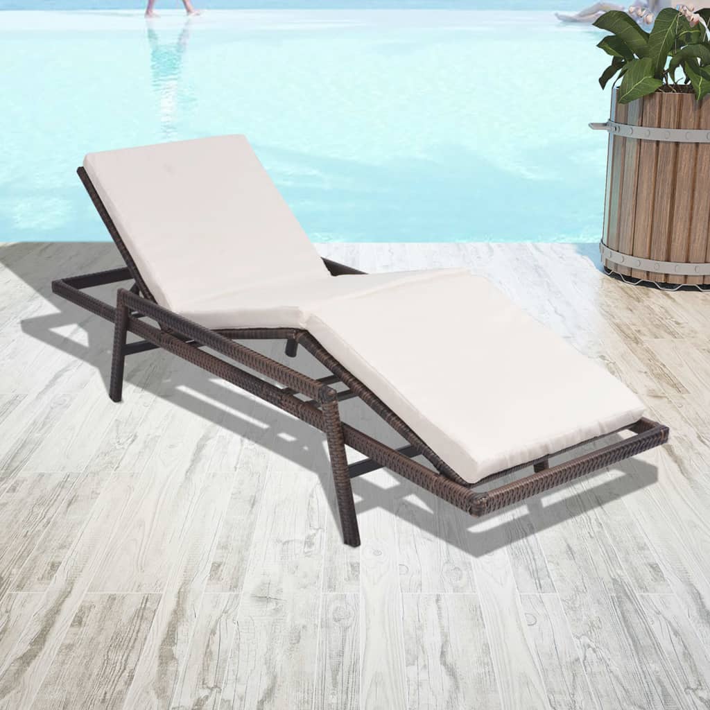 Lettino Prendisole con Cuscino in Polyrattan Marrone 43107