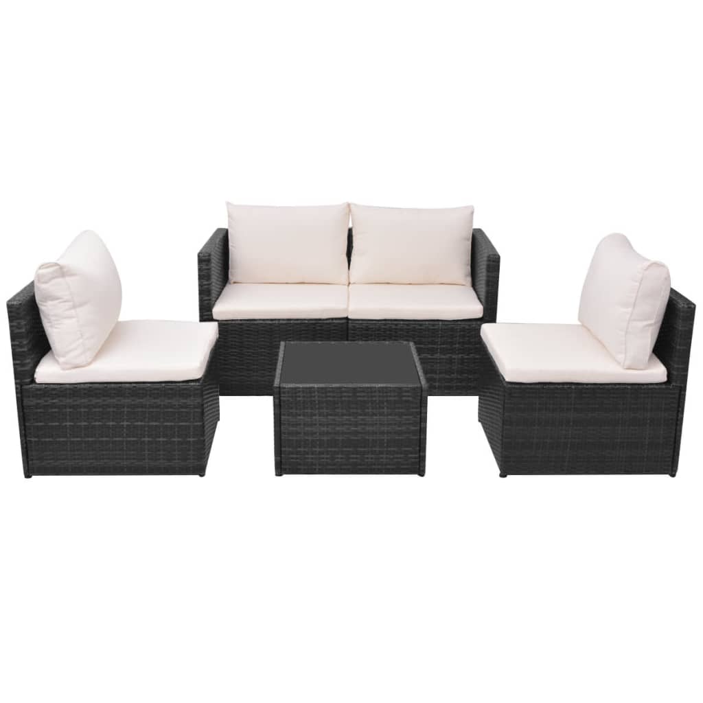 Set Divani da Giardino 5 pz con Cuscini in Polyrattan Nero cod mxl 41532