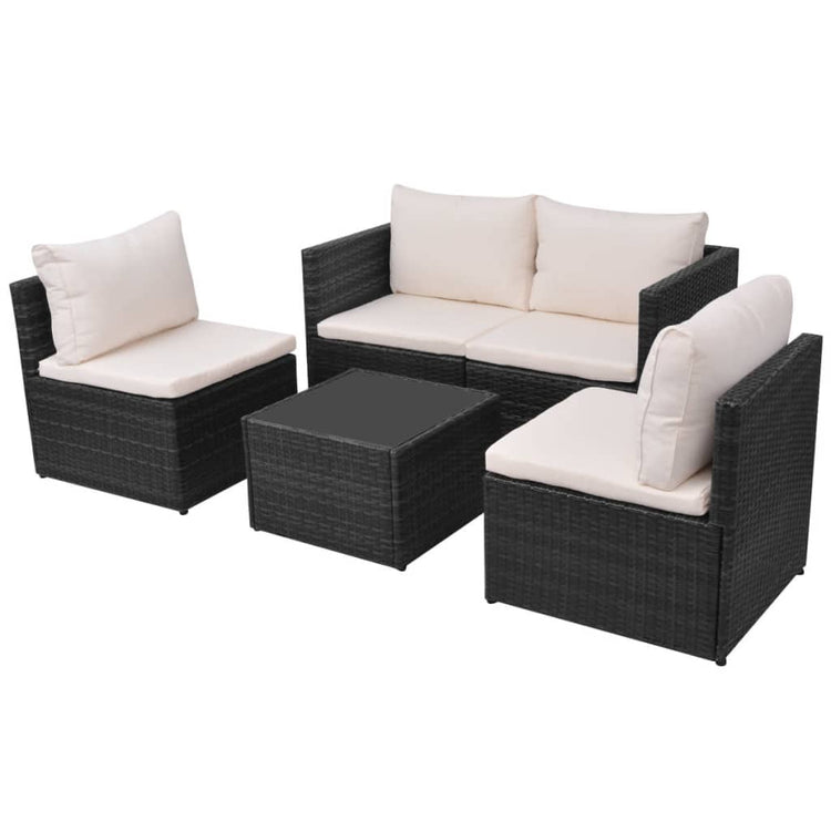 Set Divani da Giardino 5 pz con Cuscini in Polyrattan Nero cod mxl 41532