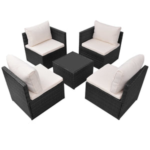 Set Divani da Giardino 5 pz con Cuscini in Polyrattan Nero cod mxl 41532