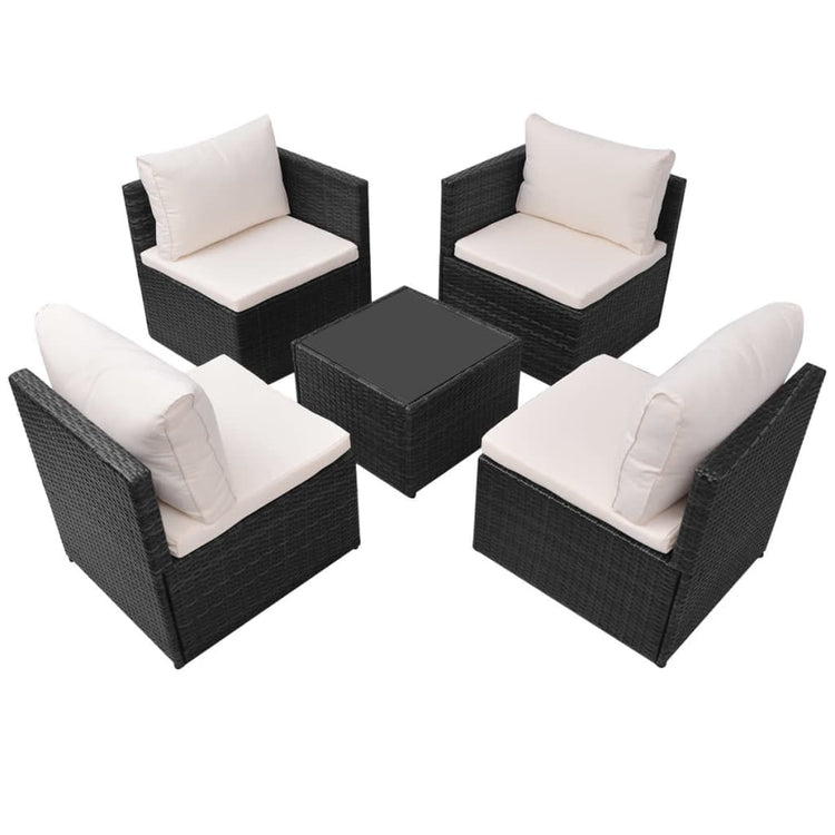 Set Divani da Giardino 5 pz con Cuscini in Polyrattan Nero cod mxl 41532