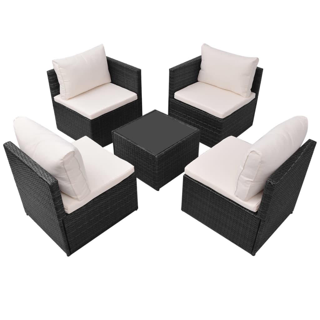 Set Divani da Giardino 5 pz con Cuscini in Polyrattan Nero 43110