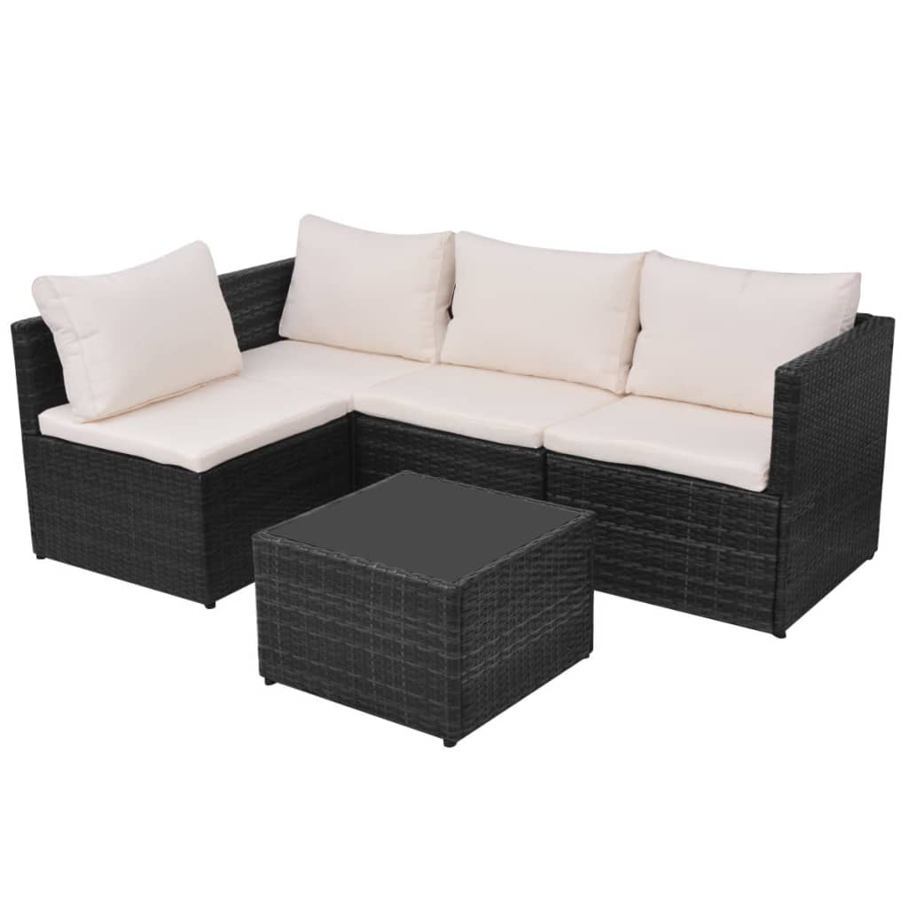 Set Divani da Giardino 5 pz con Cuscini in Polyrattan Nero 43110