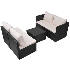 Set Divani da Giardino 5 pz con Cuscini in Polyrattan Nero cod mxl 41532