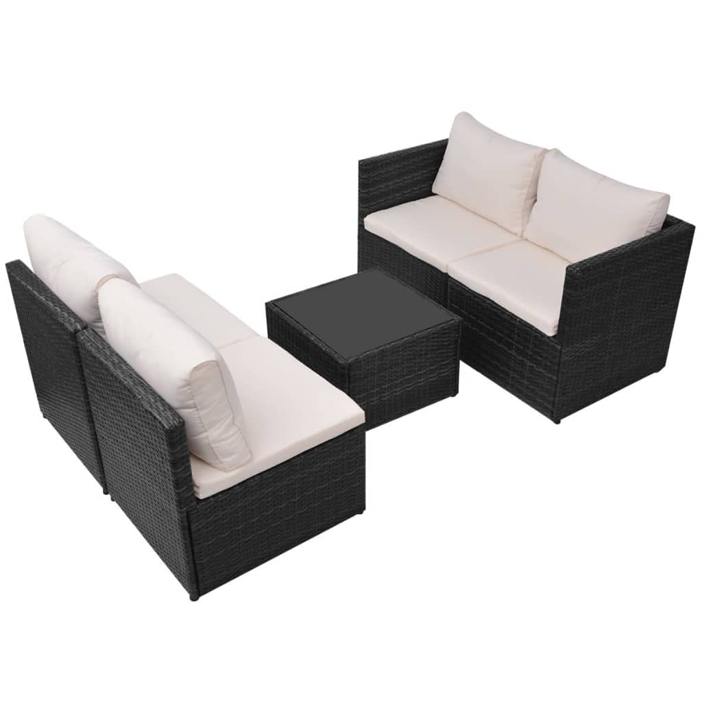 Set Divani da Giardino 5 pz con Cuscini in Polyrattan Nero 43110