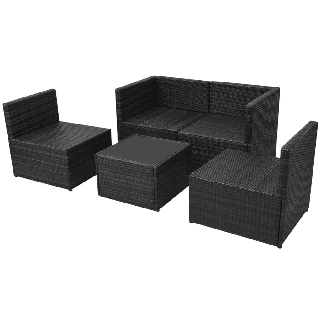 Set Divani da Giardino 5 pz con Cuscini in Polyrattan Nero cod mxl 41532