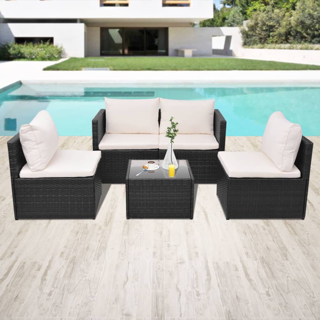 Set Divani da Giardino 5 pz con Cuscini in Polyrattan Nero cod mxl 41532