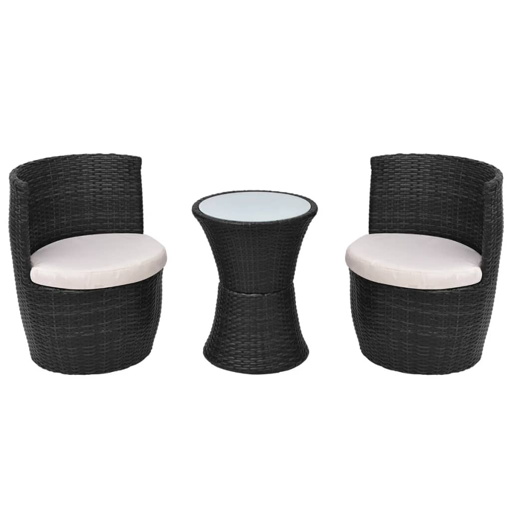 Set da Bistrot 3 pz con Cuscini in Polyrattan Nero 43112