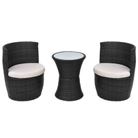 Set da Bistrot 3 pz con Cuscini in Polyrattan Nero 43112