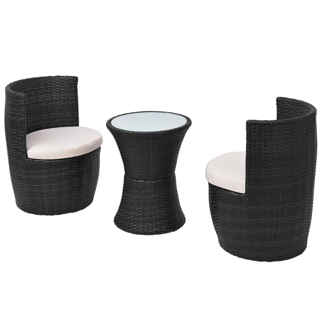 Set da Bistrot 3 pz con Cuscini in Polyrattan Nero 43112