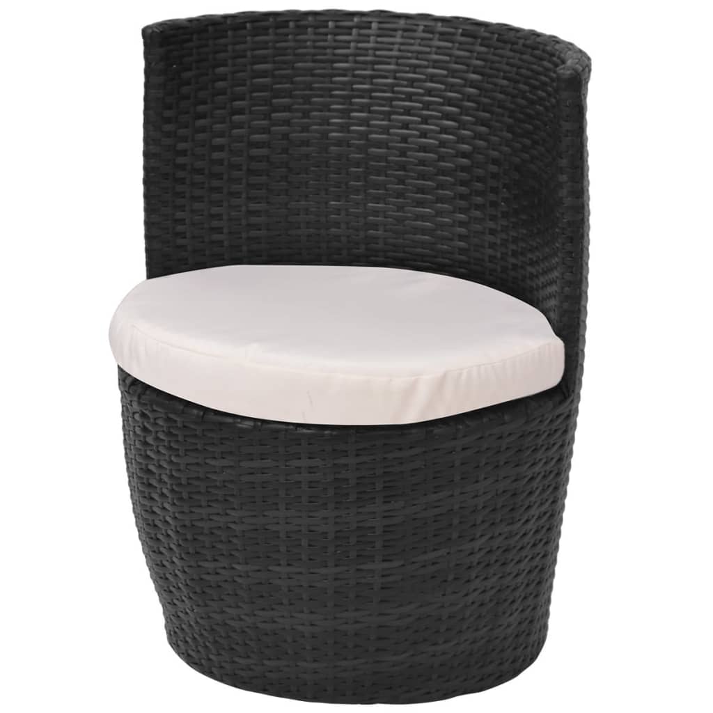 Set da Bistrot 3 pz con Cuscini in Polyrattan Nero 43112