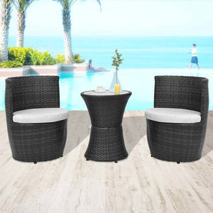 Set da Bistrot 3 pz con Cuscini in Polyrattan Nero 43112